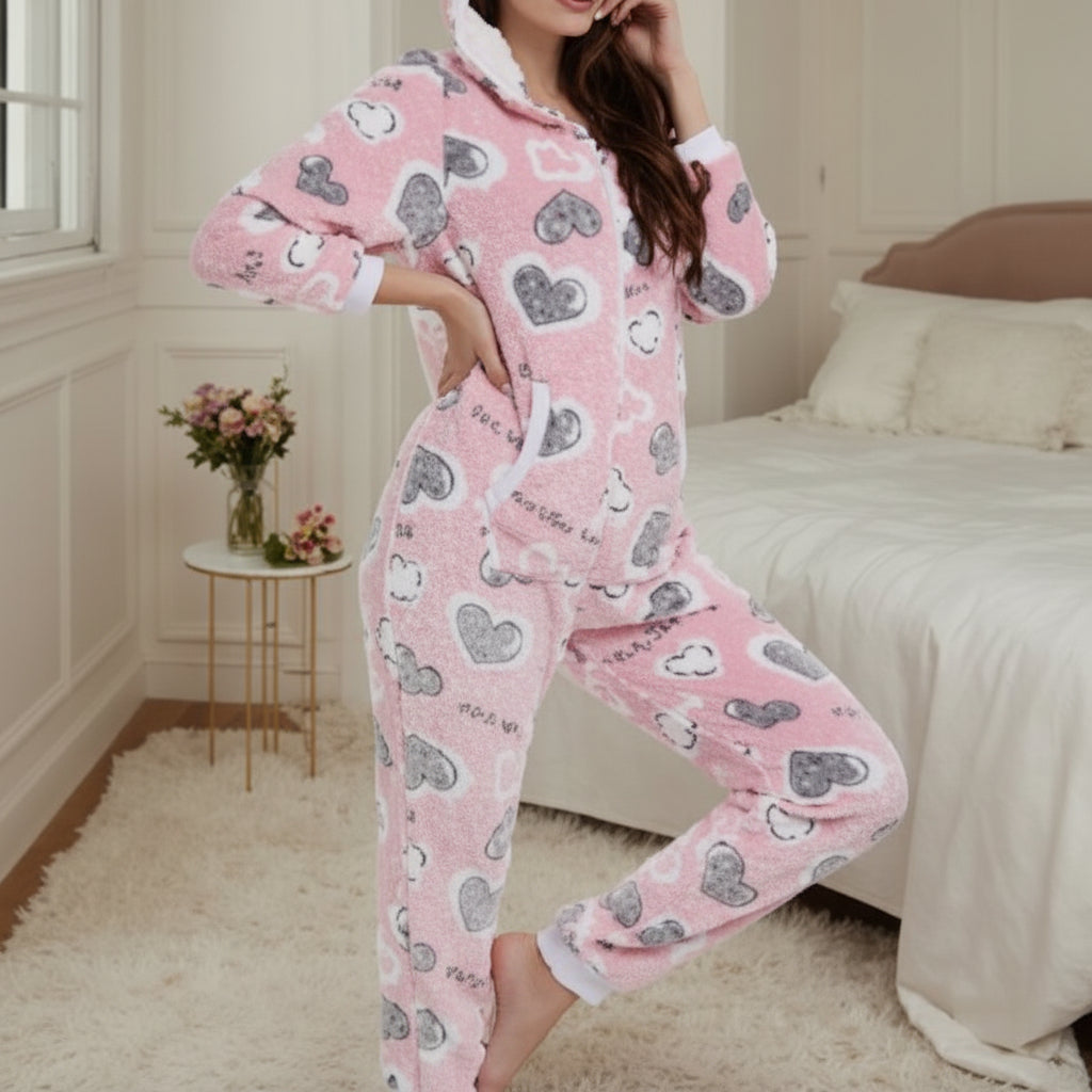 Women's Plush Warm Hooded Pajama Set