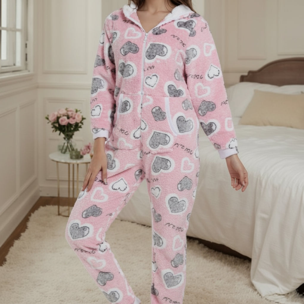 Women's Plush Warm Hooded Pajama Set